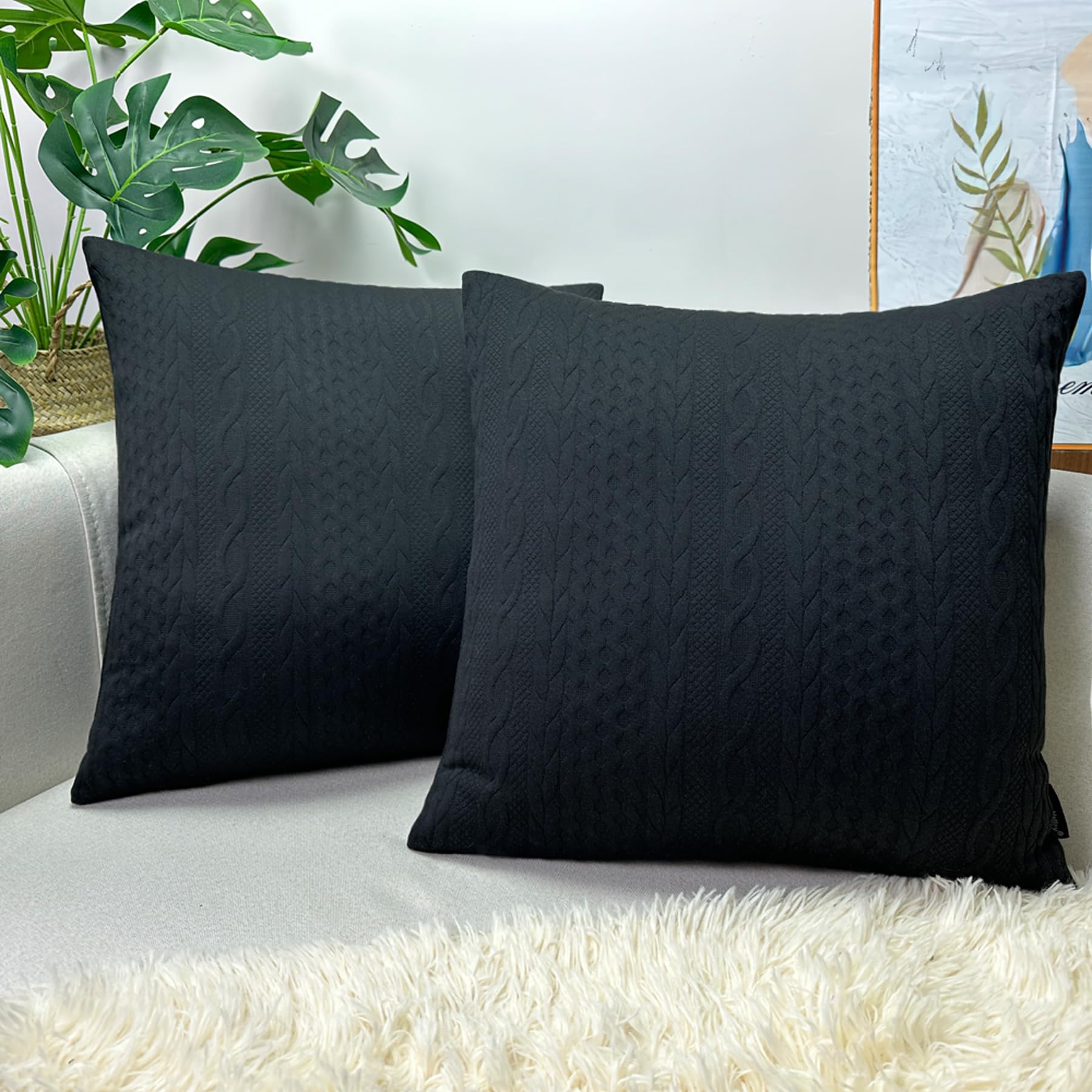 Booque Valley Black Pillow Covers, Pack Of 2 Super Soft Elegant Modern Daily Cushion Covers Decorative Stretchy Pillow Cases For