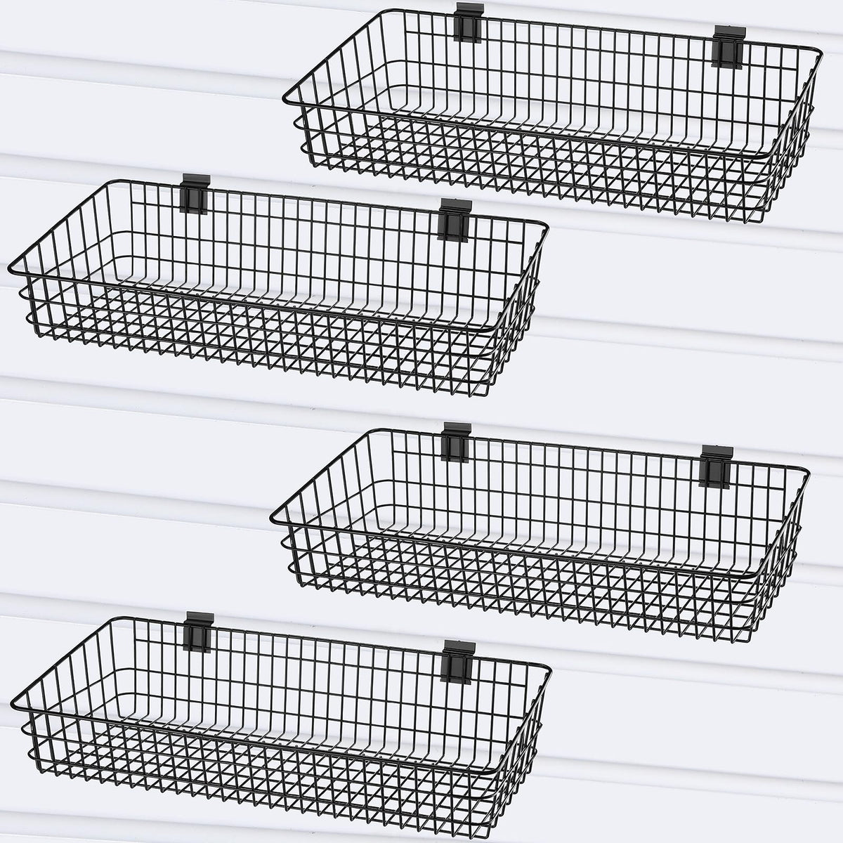 Yaocom 4 Pack Slatwall Baskets Metal Wire Wall Mount Display Balck