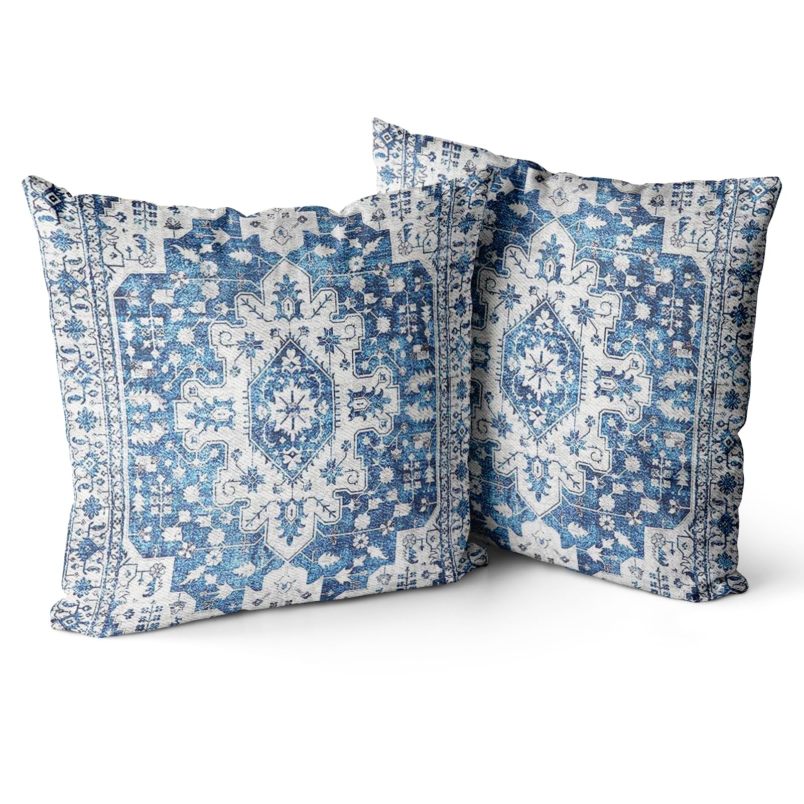 Snycler Boho Throw Pillow Covers 16X16 Inch Set Of 2 Blue Monaco Rug Persian Carpet Double Sided Pattern Cotton Soft Pillow Case