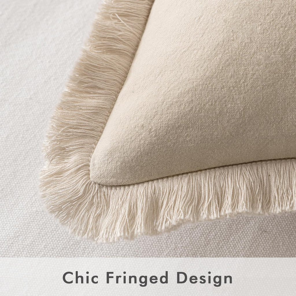 MIULEE Boho Pillow Covers Set of 2, 22x22 Beige Cotton Decorative Throw Pillows with Fringe for Living Room and Home Decor