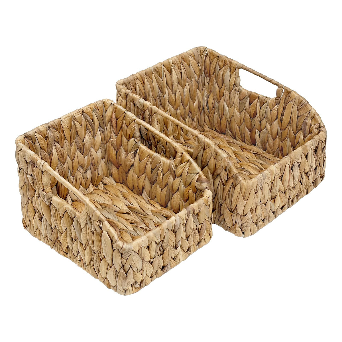Set of 2 Water Hyacinth Wicker Storage Baskets for Shelves