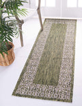 Unique Loom Outdoor Border Collection Area Rug - Floral Border (2' X 6' 1' Runner, Green/ Ivory)
