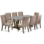 East West Furniture V797Fl716-9 9 Piece Dining Room Table Set Includes A Rectangle Dining Table With V-Legs And 8 Dark Khaki Linen Fabric Upholstered Chairs, 40X72 Inch, Multi-Color