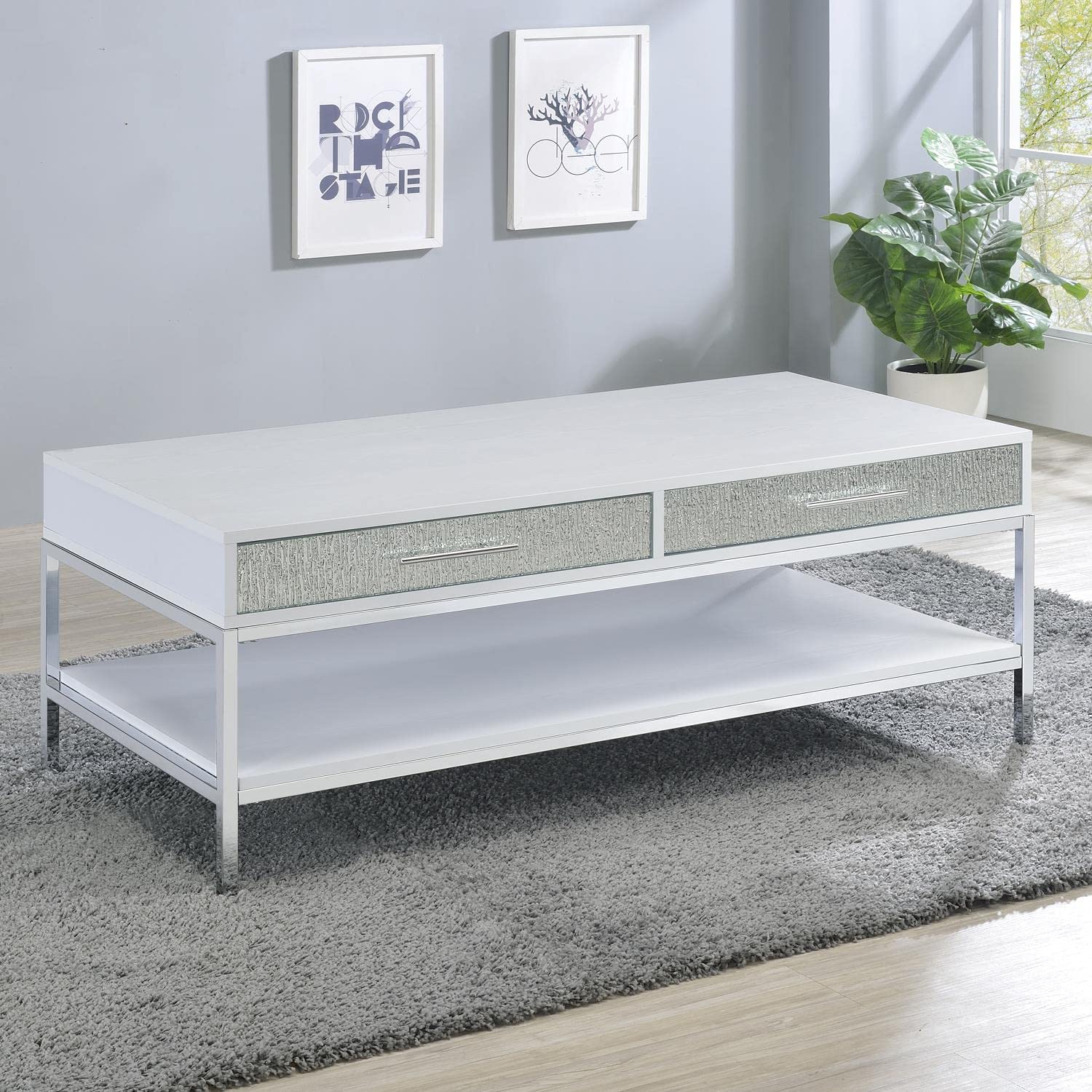 Steve Silver Mirage White Wood and Chrome 3-Piece Occasional Set