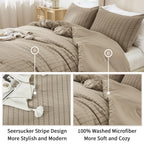 Avelom Taupe Seersucker Full Comforter Set (80X90 Inches), 3 Pieces-100% Soft Washed Microfiber Lightweight Comforter With 2 Pillowcases, All Season Down Alternative Comforter Set For Bedding