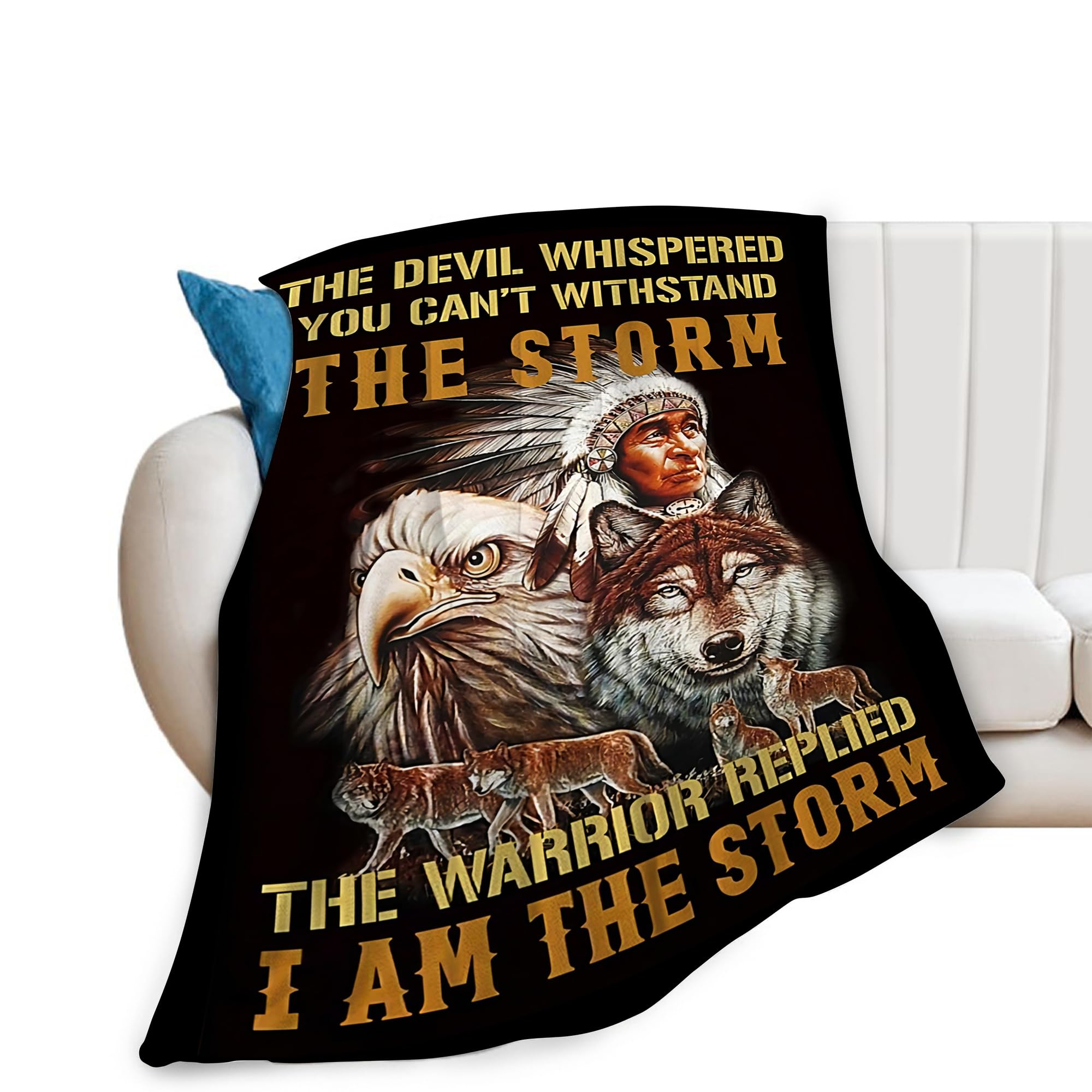 Native American Blanket Throws Indian Blanket Wolf Eagle Throw Blanket For Men Women Kids Adults Soft Warm Cozy Fleece Blanket F