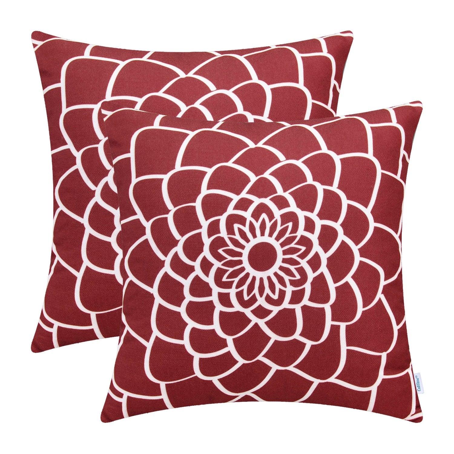 Calitime Pack Of 2 Soft Canvas Throw Pillow Covers Cases For Couch Sofa Home Decor Dahlia Floral Outline Both Sides Print 16 X 1
