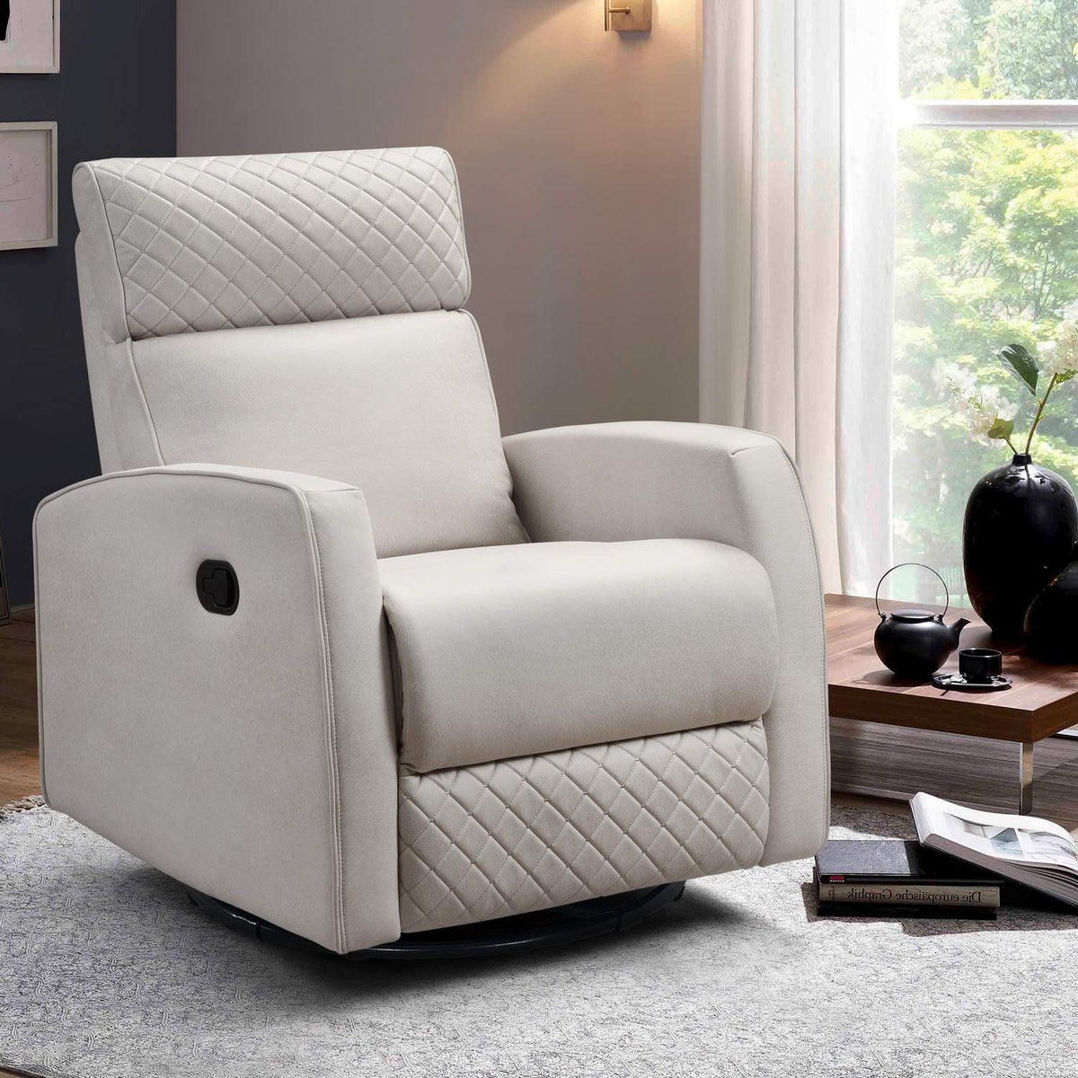 HomeRoots Air Leather - Breathing Fabric 3'.31' X 37'.4' X 39'.4' Cream Air Leather - Glider & Swivel Manual Recliner