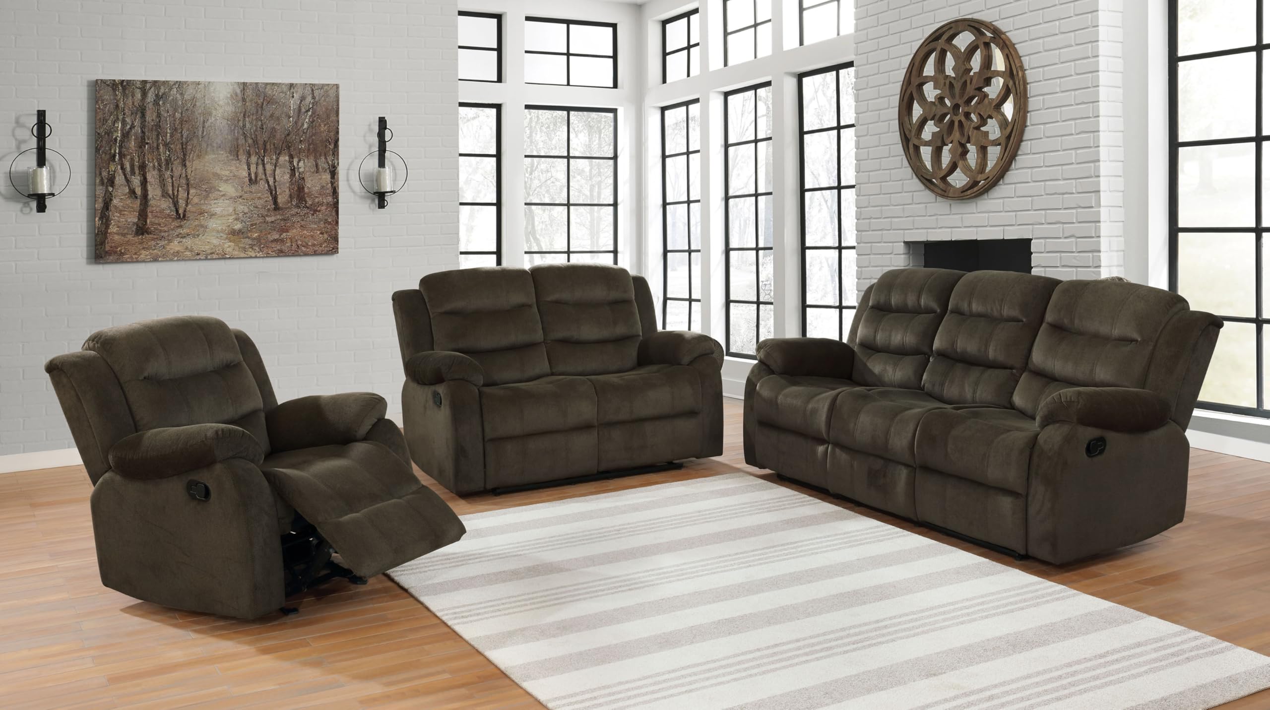 Coaster Rodman 3-Piece Motion Sofa Set, Olive Brown