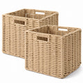 Cotton Rope Cube Storage Baskets Set of 2, 11 Inch Foldable Cubby Organizer Bins with Handles, Handwoven Square Basket for Organ