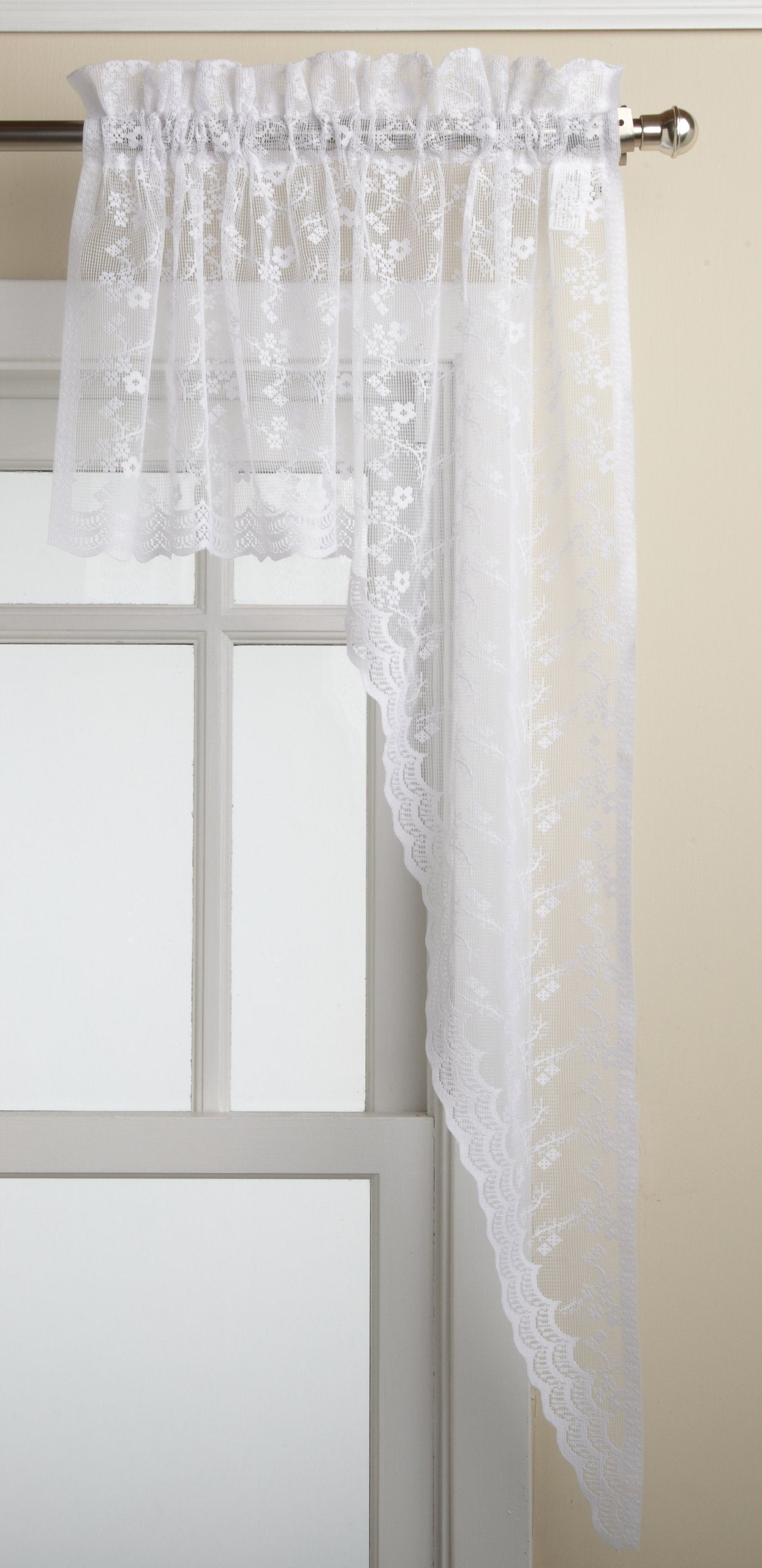 LORRAINE HOME FASHIONS Priscilla 60-inch x 38-inch Swag Pair, White