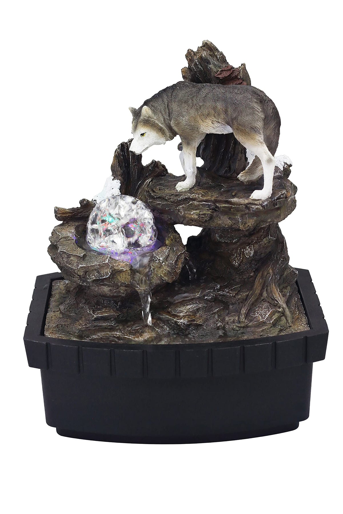 HomeRoots 10' Black Polyresin Wolf Tabletop Fountain Sculpture