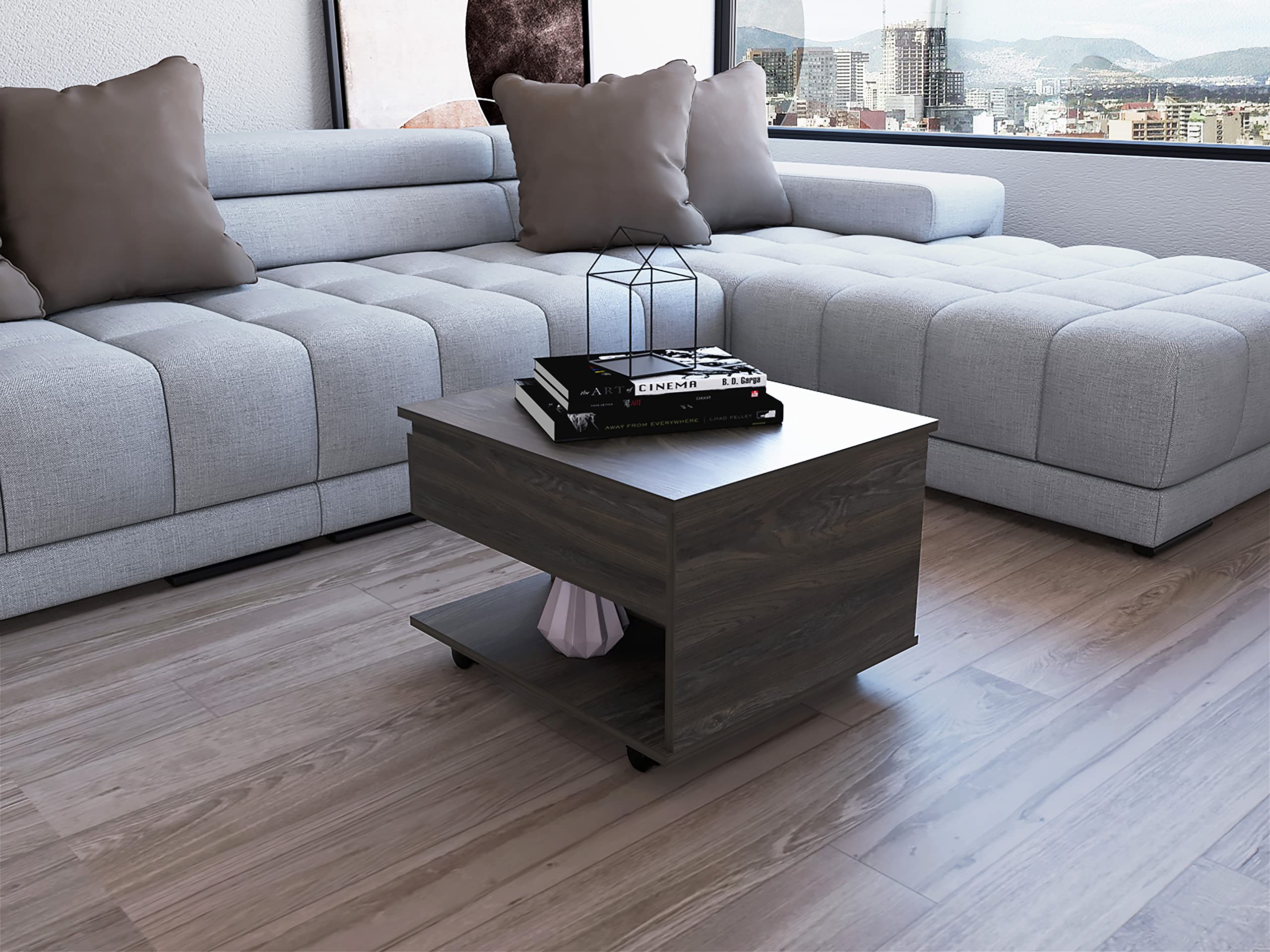 DEPOT E-SHOP Babel Lift Top Coffee Table with Casters and One Shelf, Carbon Espresso, Living Room