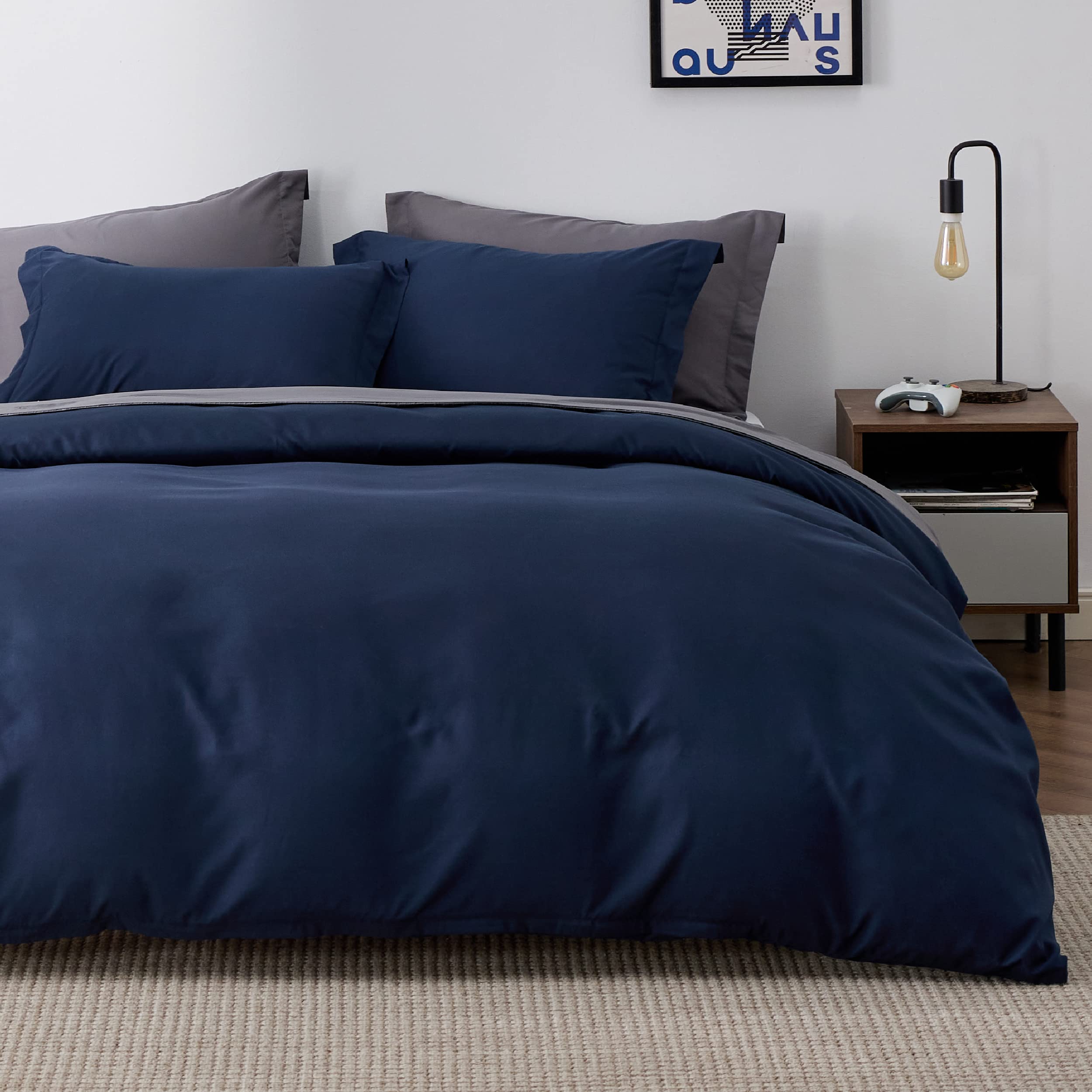 Bedsure Navy Blue Duvet Cover King Size - Soft Double Brushed Duvet Cover For Kids With Zipper Closure, 3 Pieces, Includes 1 Duv