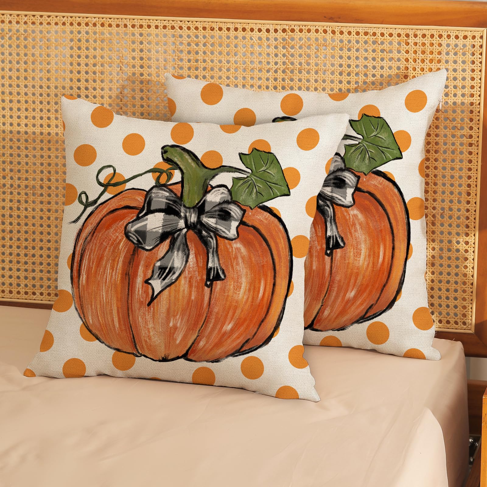 Gohdiwh Fall Pillow Covers 20X20 Set Of 2 Orange Pumpkin Leaf And Polka Dot Fall Decor Pillowcase Autumn Thanksgiving Decorative