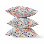 HomeRoots Light Blue Red 16' Red Indigo Roses Zippered Suede Throw Pillow