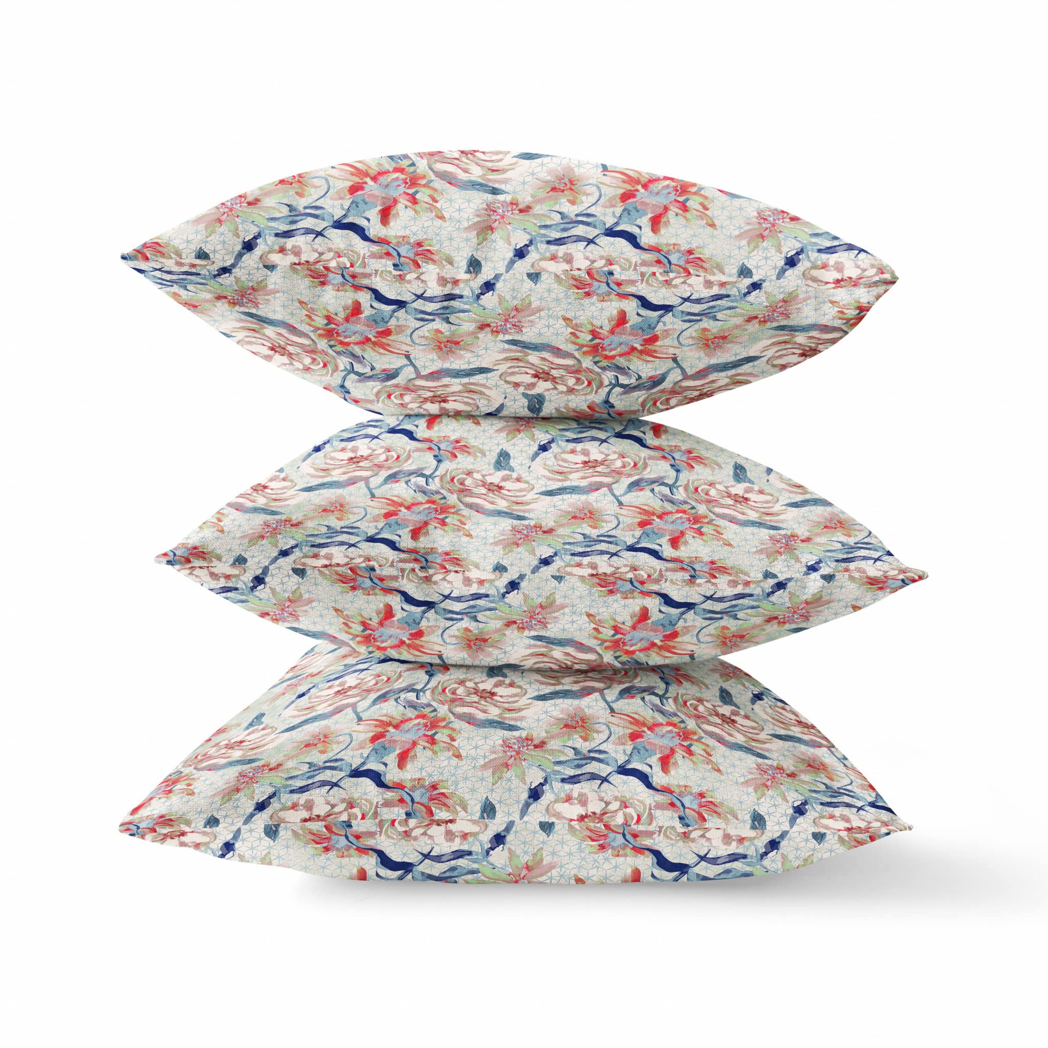 HomeRoots Light Blue Red 16' Red Indigo Roses Zippered Suede Throw Pillow