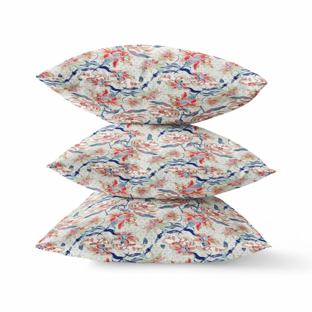 HomeRoots Light Blue Red 20' Red Indigo Roses Zippered Suede Throw Pillow