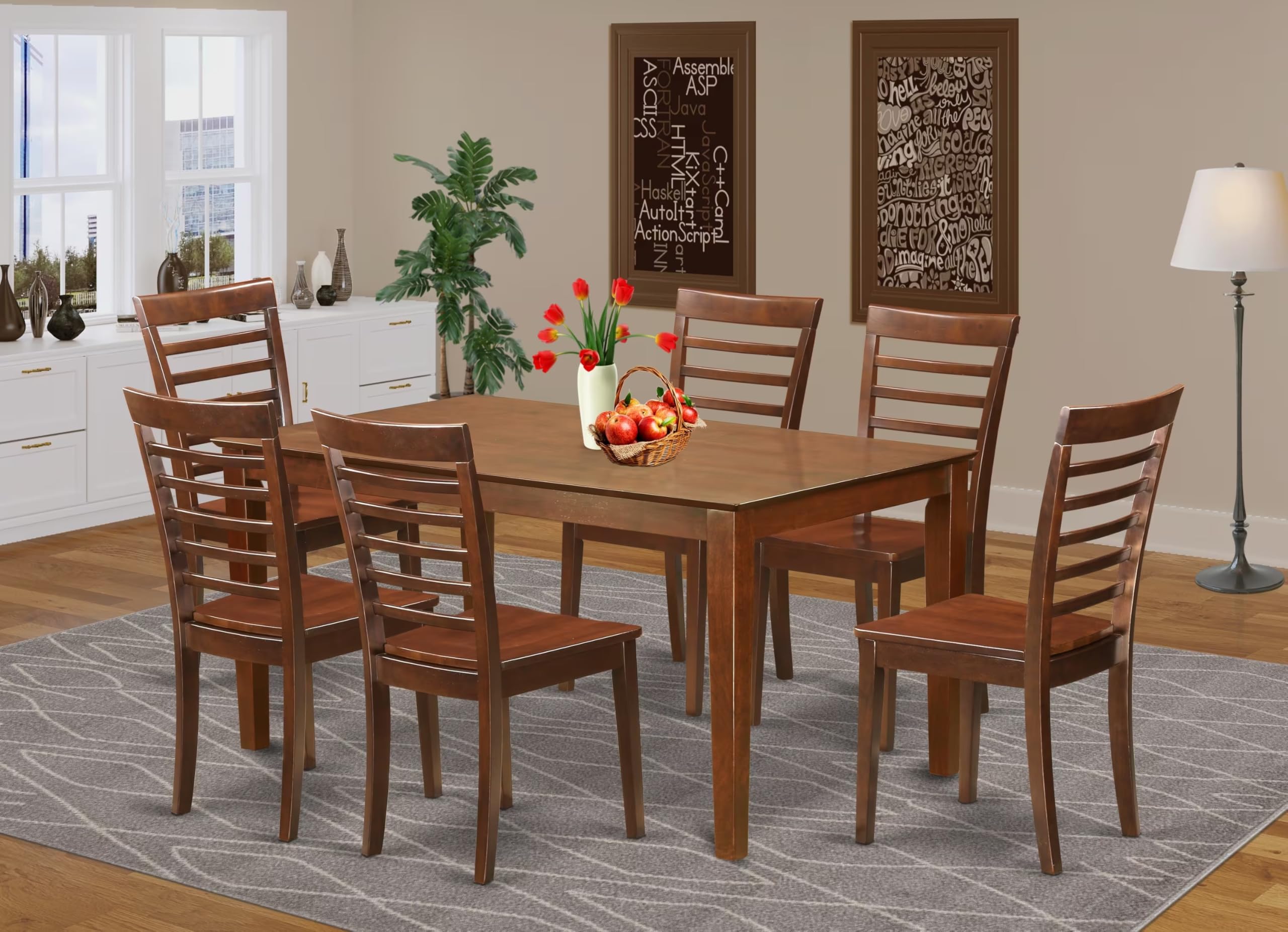 East West Furniture CAML7-MAH-W 7 Piece Dining Table Set Consist of a Rectangle Wooden Table and 6 Dining Room Chairs, 36x60 Inch, Mahogany