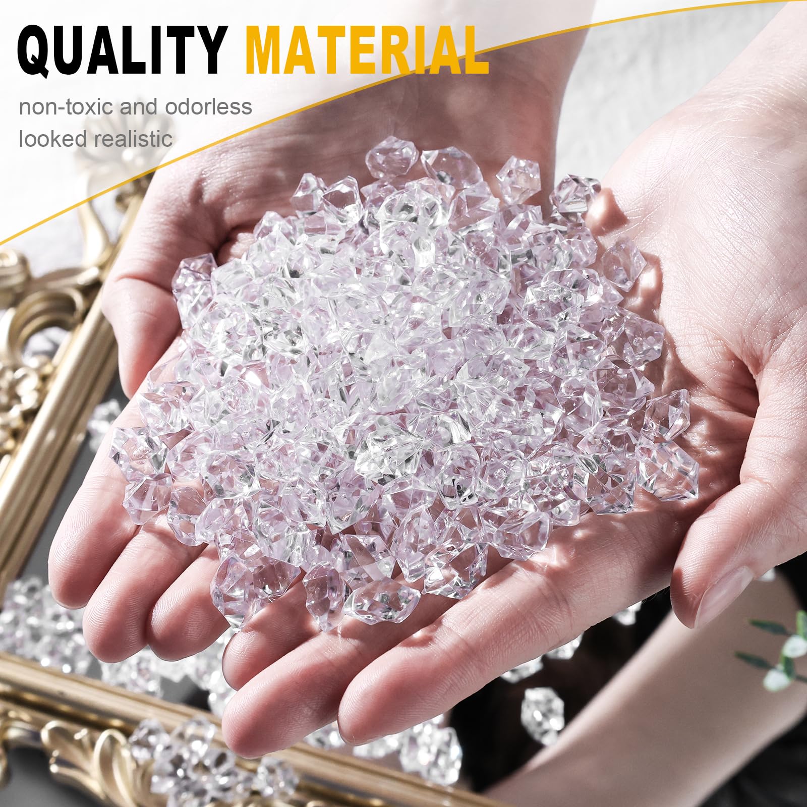 Domestar 550Pcs Clear Vase Fillers, Acrylic Fake Crushed Ice Rocks Fish Tank Vase Centerpiece Party Table Scatter Props Display