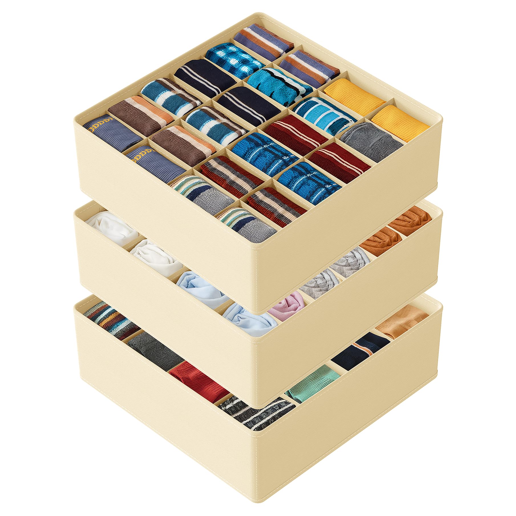 SpaceAid Sock Drawer Organizer Divider 3 Pack, 64 Cell Dresser Closet Nursery Underwear Organizers Storage Bins for Organizing S