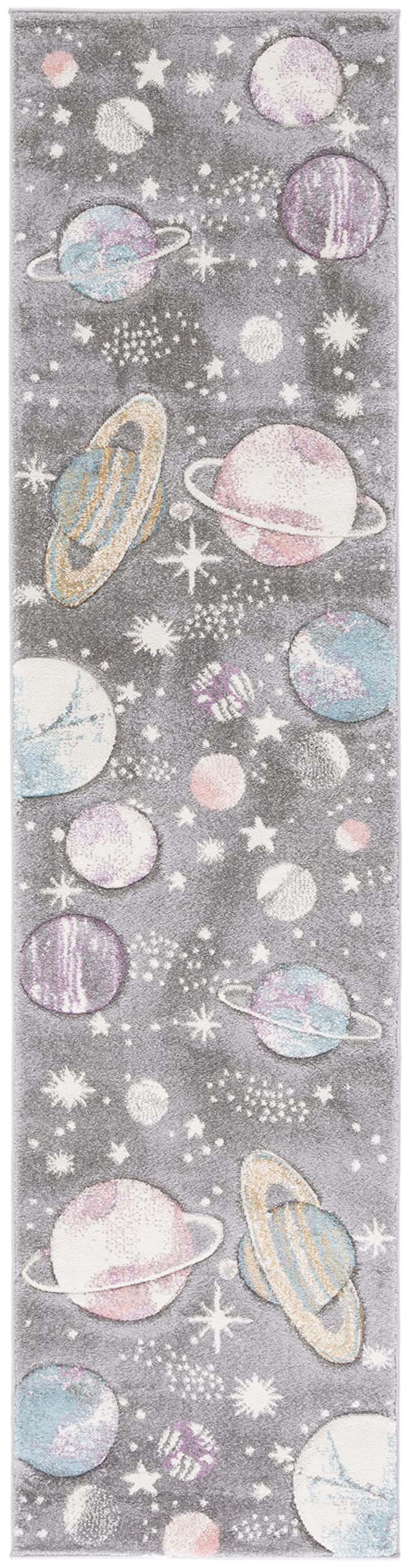 SAFAVIEH Carousel Kids Collection Runner Rug - 23 x 10, Grey & Lavender, Non-Shedding & Easy Care, Ideal for High Traffic Area