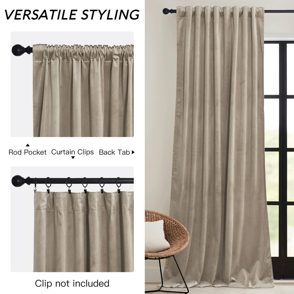 Ryb Home Camel Beige Velvet Curtains 84 Inch, Room Darkening Window Curtains With Multiple Hanging Options Heavy Duty Plush Backdrop For Bedroom Guest Room, W52 X L84 Inch, 2 Panels