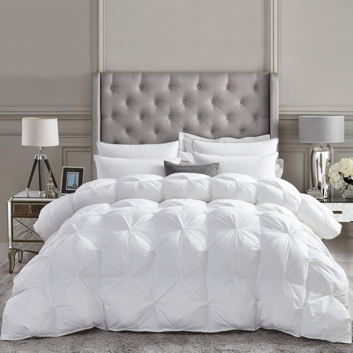 Luxurious All-Season Goose Down Comforter California King (Cal King) Size Duvet Insert, Exquisite Pinch Pleat Design, 1200 Threa