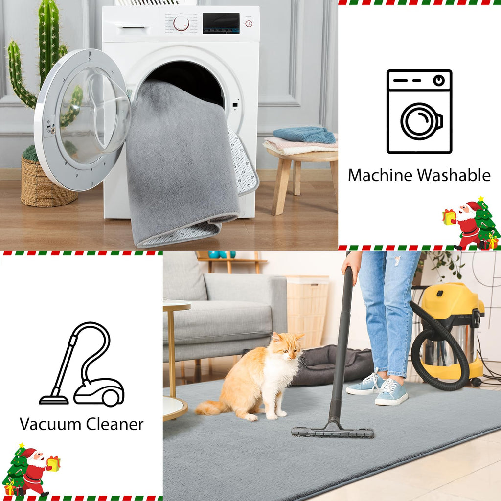 Przemy Washable Grey Rugs For Bedroom Living Room, 2X6 Feet Runner Rug Soft Memory Foam Indoor Carpet For Hallway Kids Boys Girl