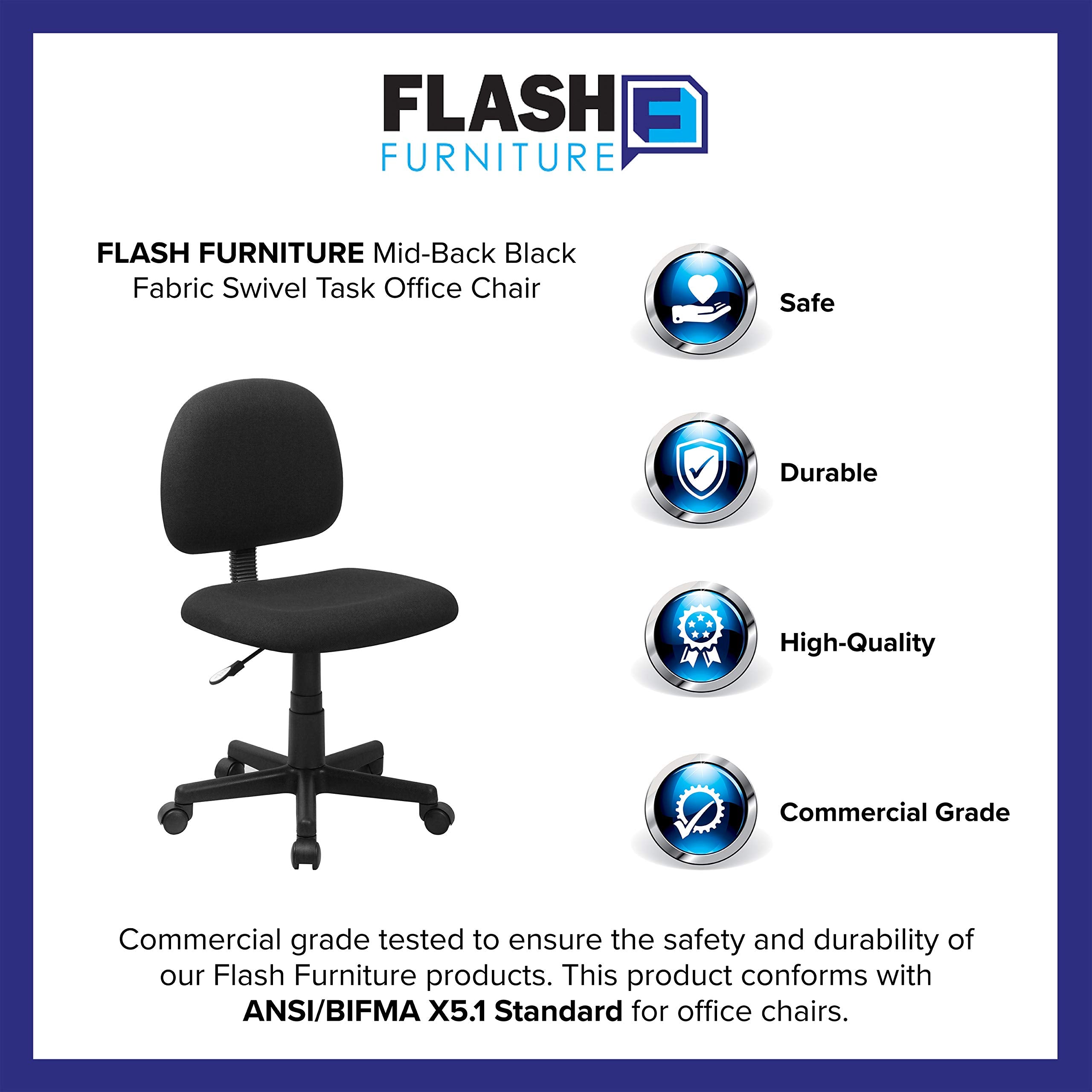 Flash Furniture Wayne Mid-Back Black Fabric Swivel Task Office Chair