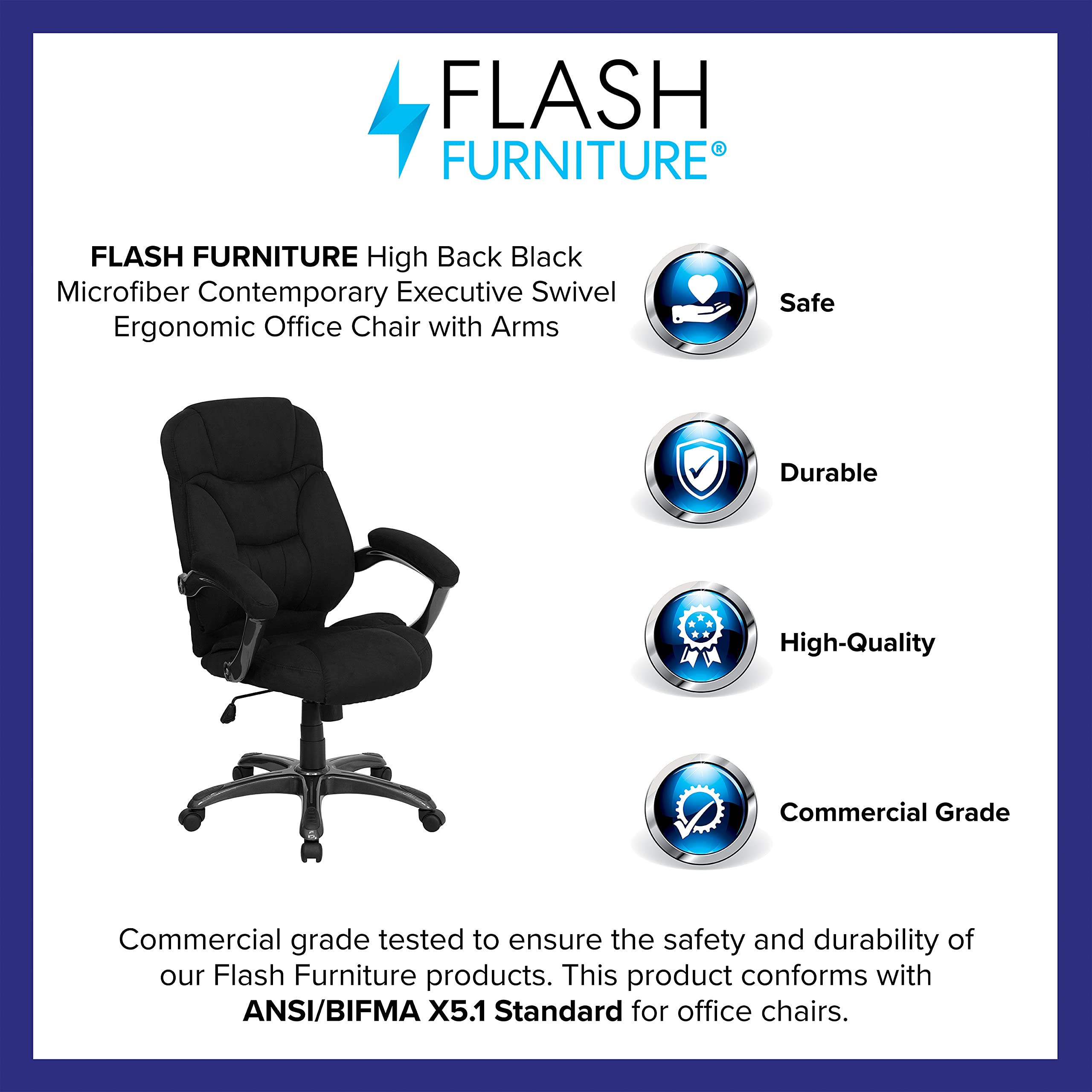 Flash Furniture Jessie High Back Black Microfiber Contemporary Executive Swivel Ergonomic Office Chair With Arms