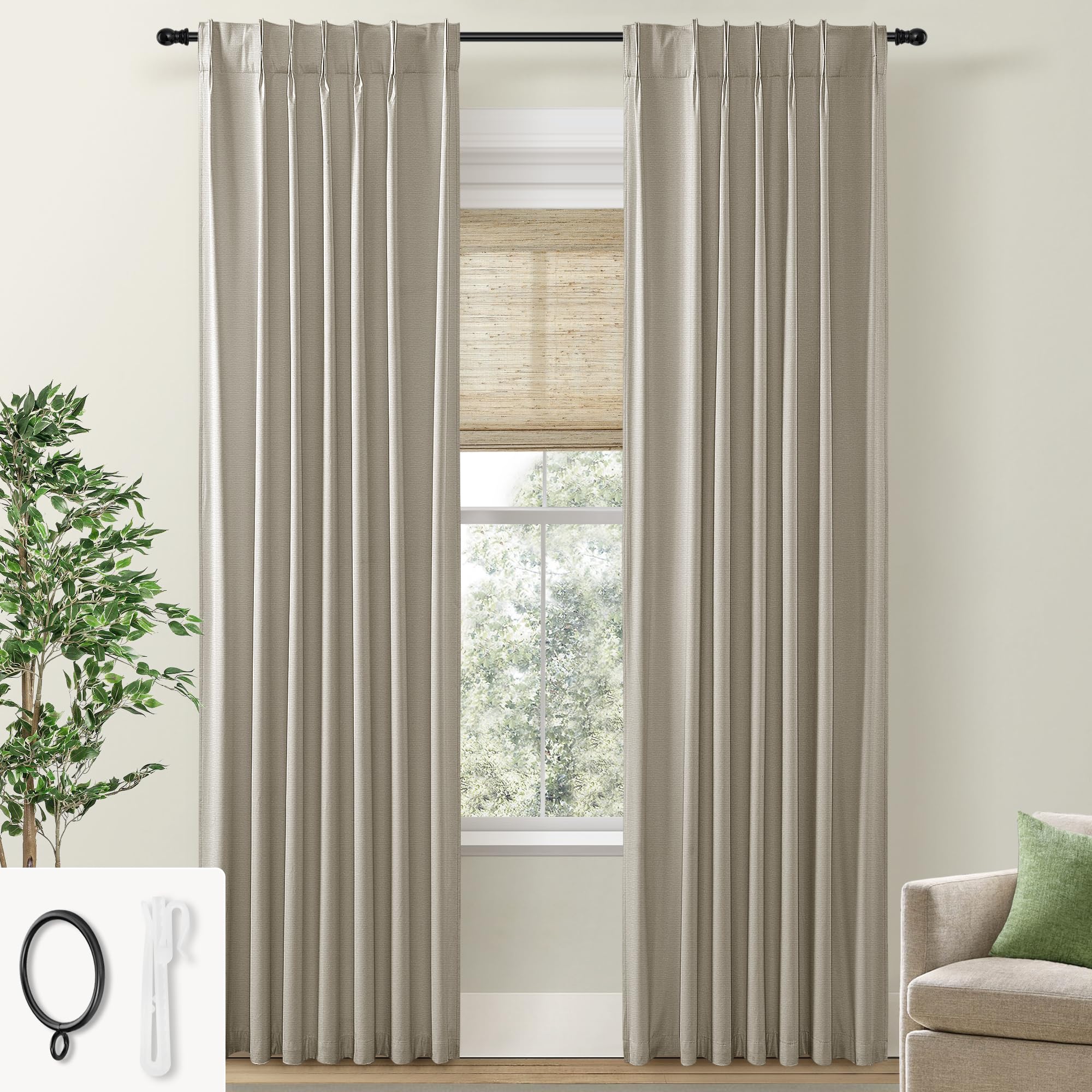 Shineland Pinch Pleated Soundproof Curtains 96 Inches Long 2 Panels Set For Office,Noise Cancelling Reducing Sound Proof Curtains For Window Soundproofing Doorway,Taupe