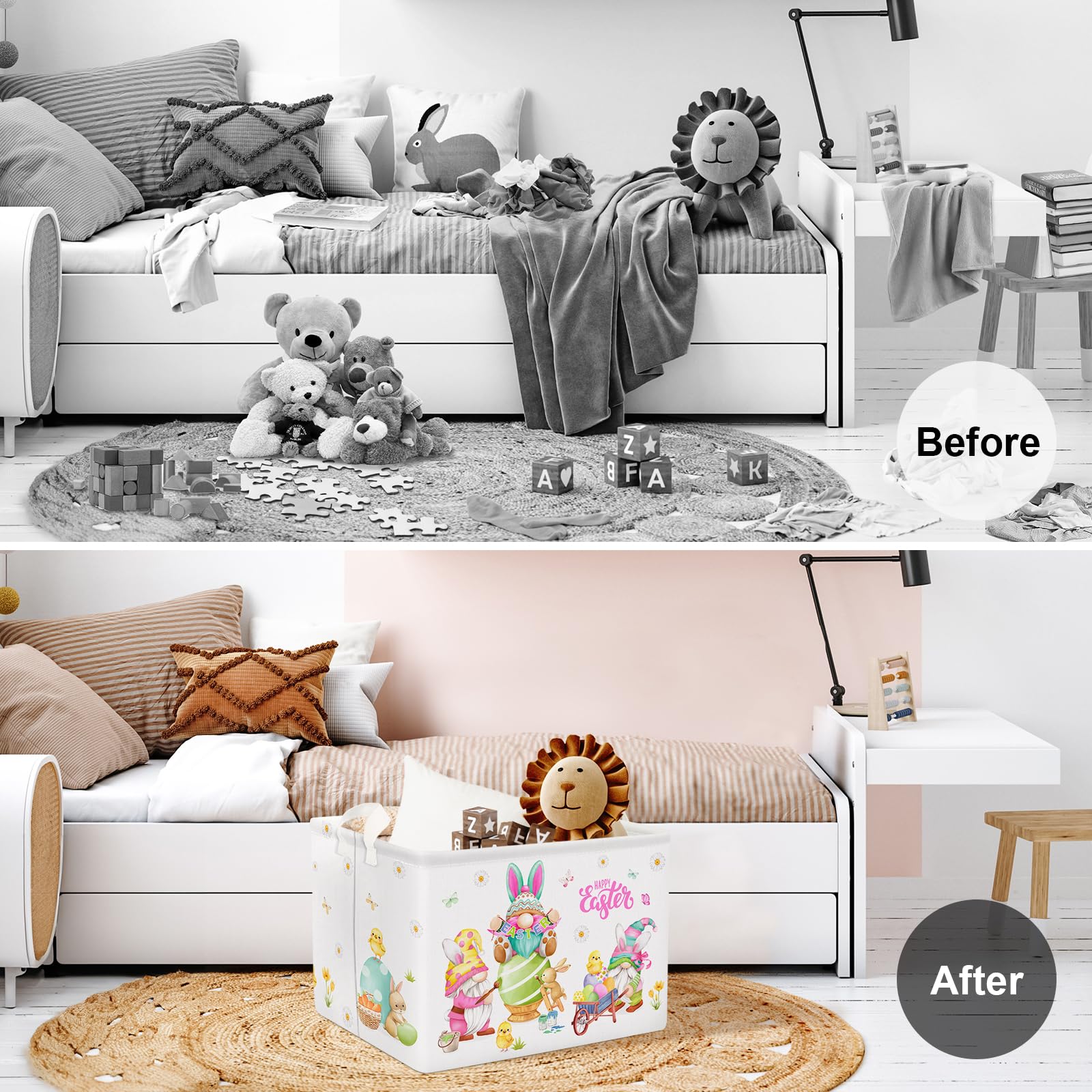 Clastyle Baby Gift Easter Basket Empty Easter Bunny Carrot Egg Cross Gnome Shelf Basket Tractors Butterfly Daisy Flower Kid Bin