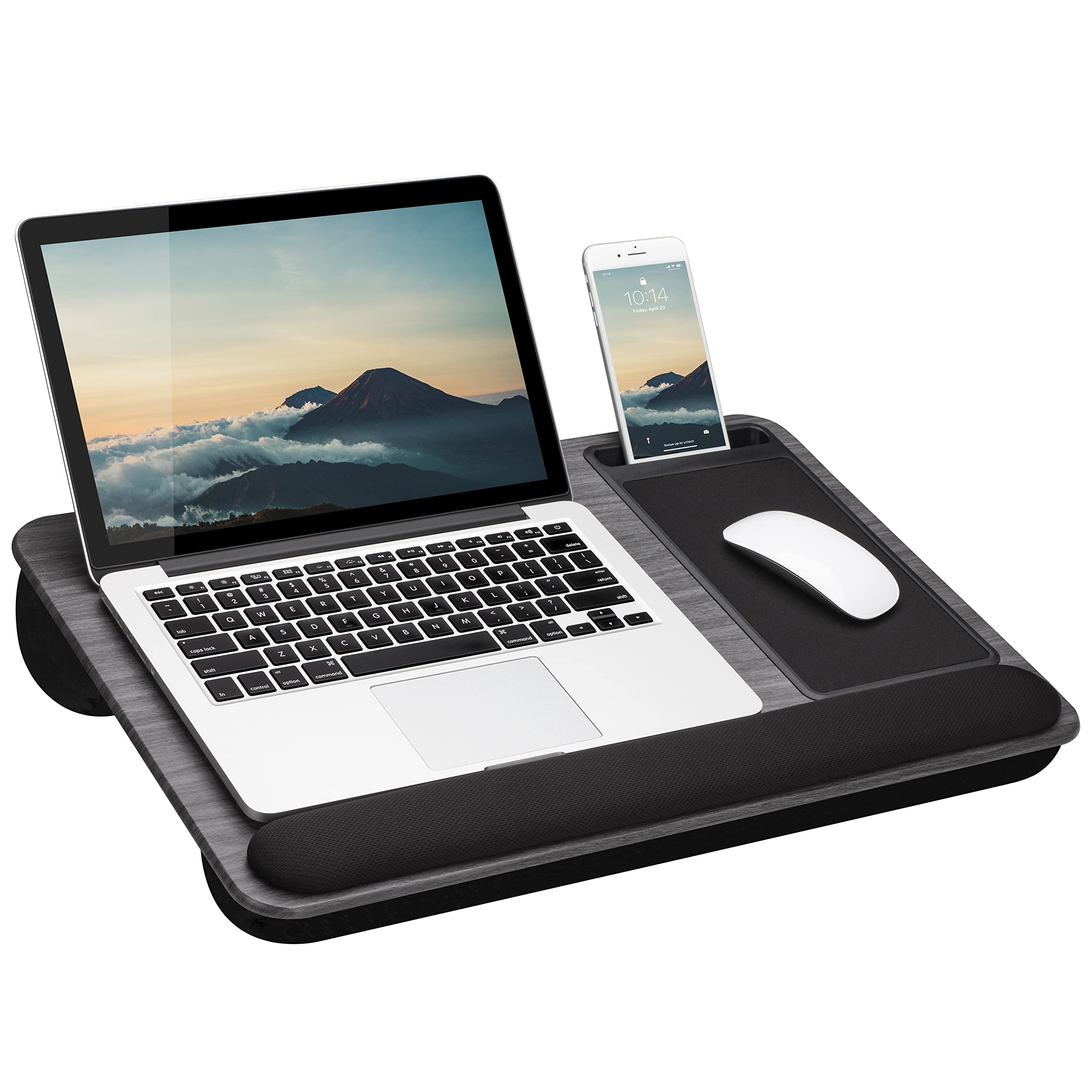 Lapgear Home Office Pro Lap Desk With Wrist Rest, Mouse Pad, And Phone Holder - Gray Wood Grain - Fits Up To 15.6 Inch Laptops -