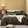 Fossa Duvet Cover Set 100% Washed Cotton Linen Feel Super Soft Breathable Cozy Simple Style 3 Pieces Bedding Sets Solid Olive Gr
