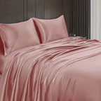 Homiest 4Pcs Satin Sheets Set Luxury Silky Satin Bedding Set With Deep Pocket, 1 Fitted Sheet + 1 Flat Sheet + 2 Pillowcases (Queen Size, Rich Pink)