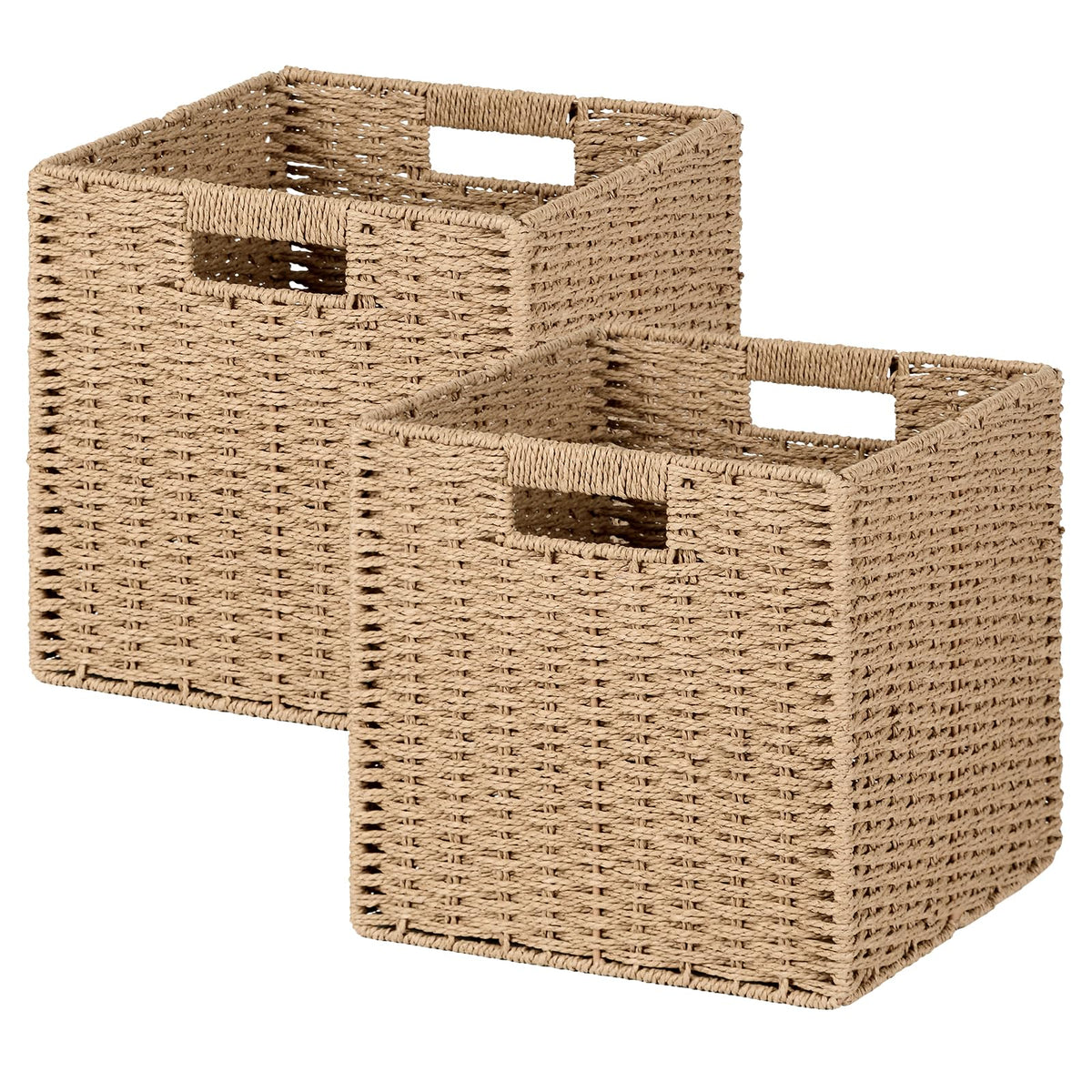 Patvingot 11Inch Paper Rope Wicker Basket with BuiltIn Handles,2 Pack