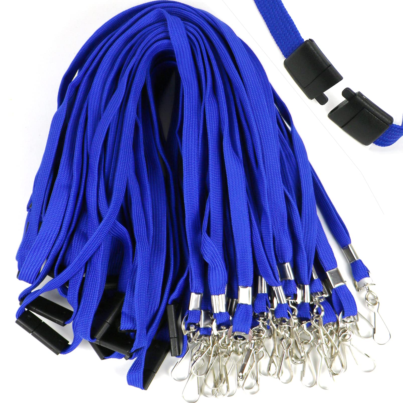 Ollain 25 Pack Breakaway Lanyard With J-Hook Bulk Flat Lanyards For Name Tag Id Badges (Blue, Breakaway 25 Pack)