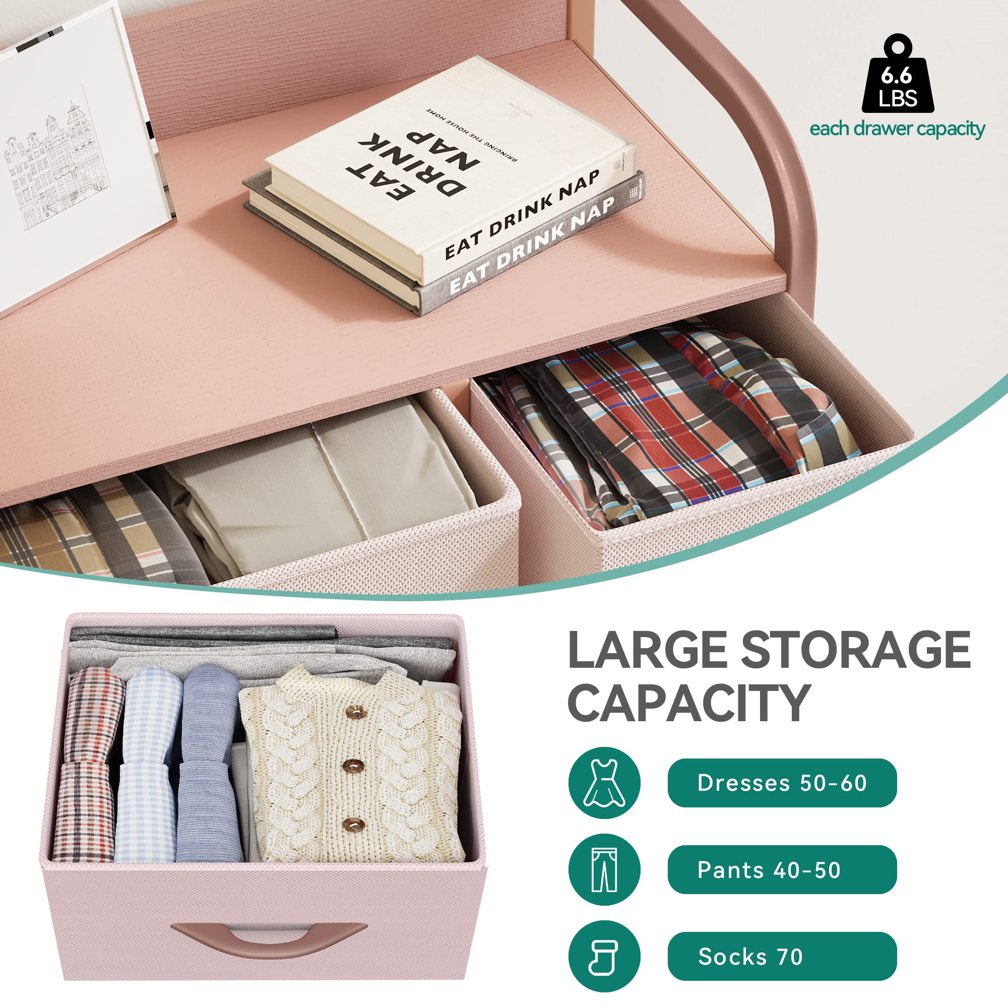 Yitahome Dresser With 7 Drawers - Fabric Storage Tower, Organizer Unit For Bedroom, Living Room, Hallway, Closets - Sturdy Steel Frame, Wooden Top & Easy Pull Fabric Bins, Pink