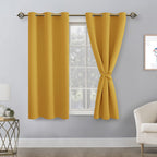 Hiasan Short Blackout Curtains For Bedroom - Thermal Insulated & Light Blocking Window Curtains For Living Room, 2 Drape Panels Sewn With Tiebacks, Mustard Yellow, 38 X 45 Inch