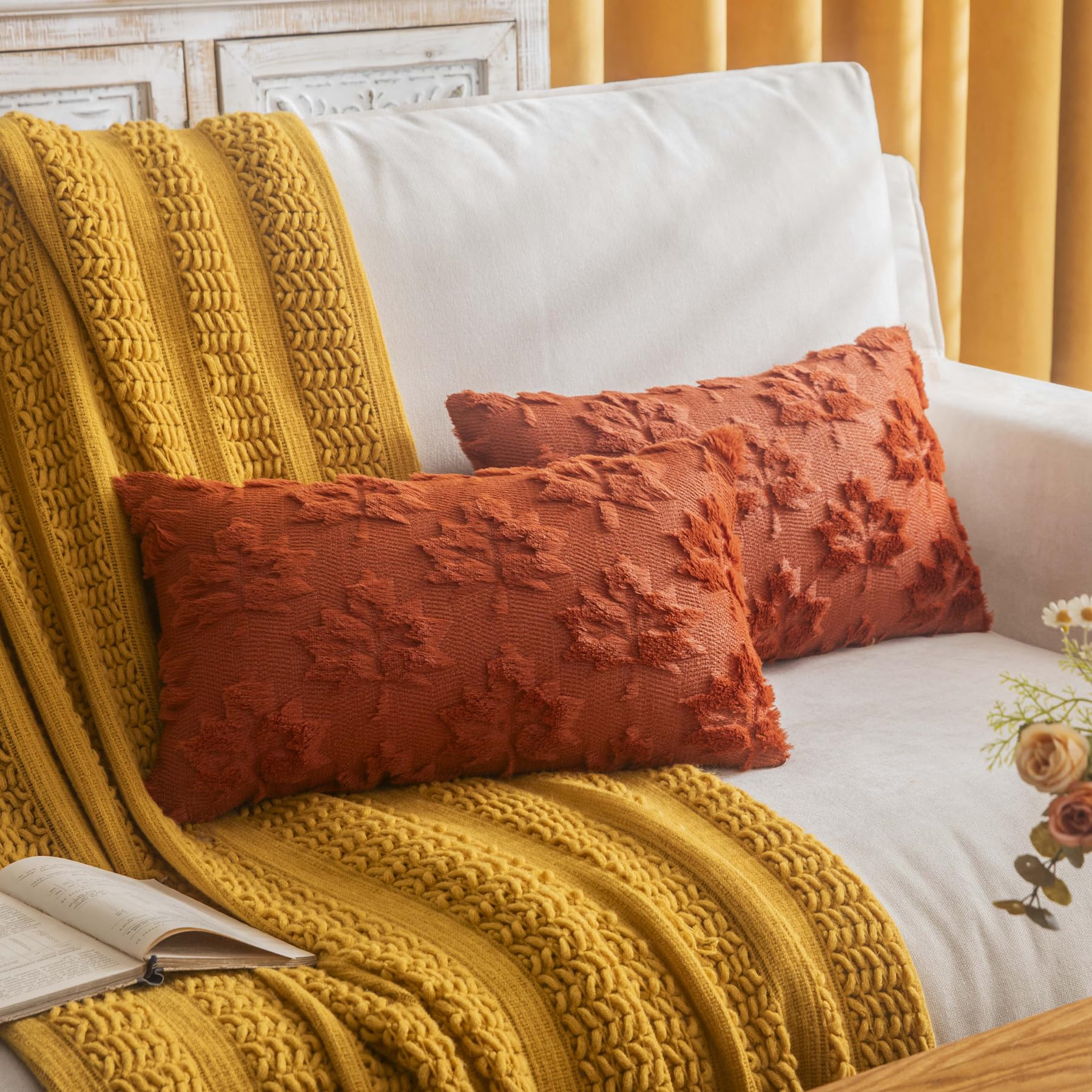 Cosibono Maple Leaf Fall Throw Pillow Covers 12'X20' Set Of 2, Caramel Farmhouse Decorative Pillow Covers For Autumn Harvest H