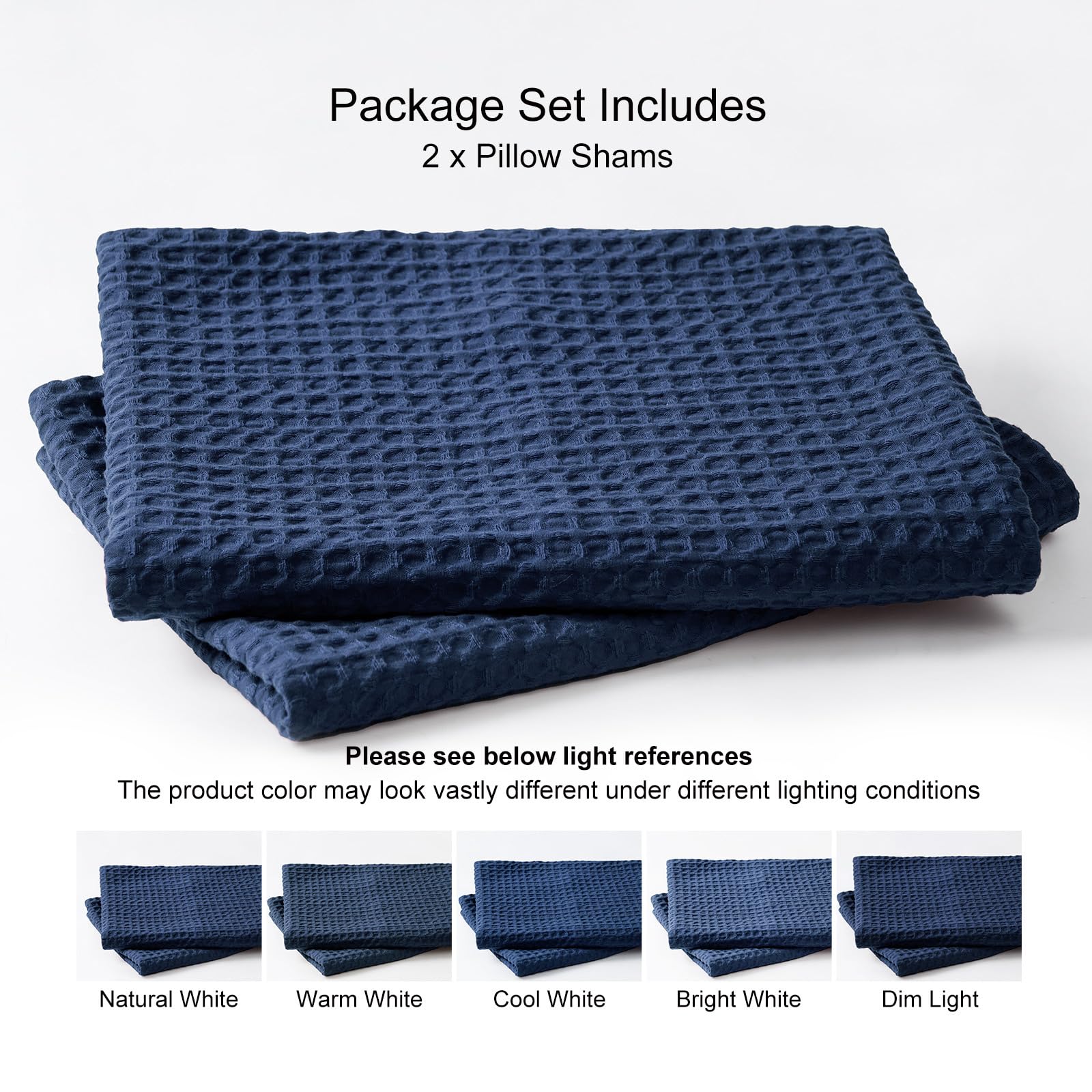 Phf Ultra Soft Waffle Weave Pillowcases Standard Size 20' X 26' 2 Pack, No Insert, Breathable Skin-Friendly Pillow Shams, Decorative Waffle Weave Pillow Case Covers, Navy Blue/Dark Blue