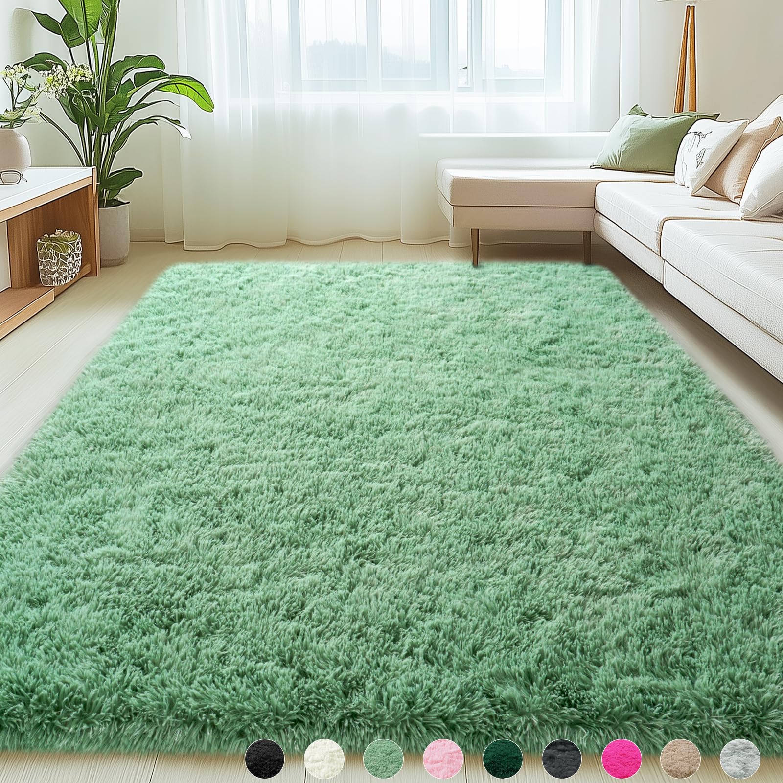 Mugorn 6x9 Rugs for Living Room, Green Large Fluffy Area Rugs for Bedroom, Soft Carpet Shag Kids Room Rug, Non-Slip Fuzzy Rugs I