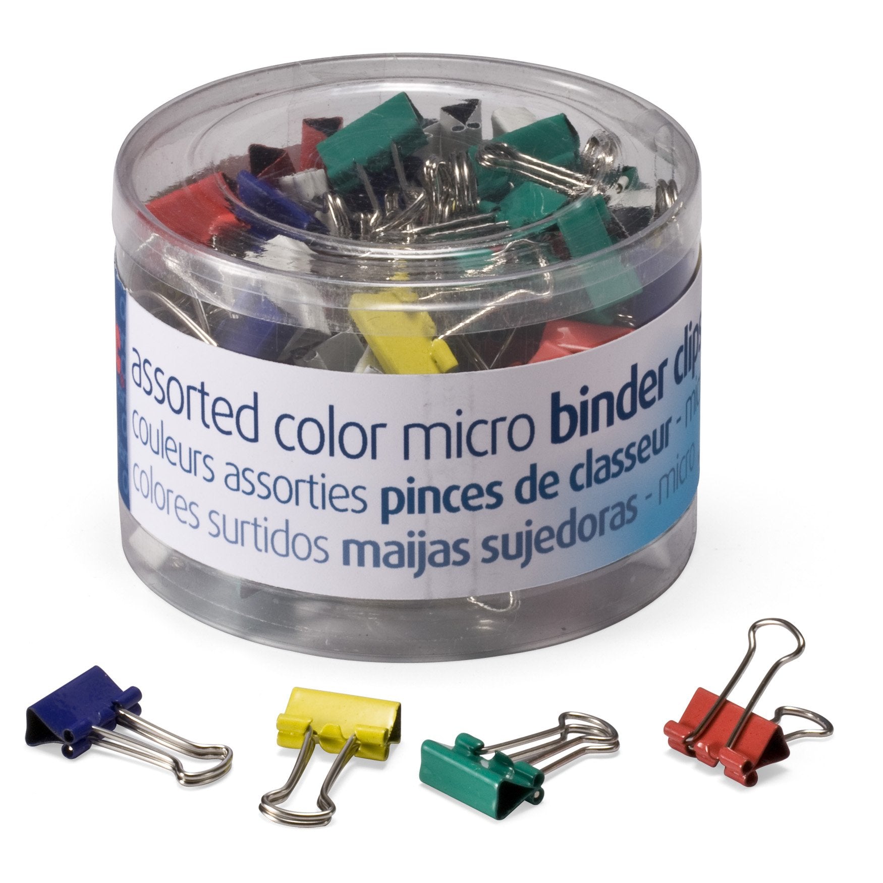 Officemate Micro Binder Clips, Assorted Colors, 100 Clips Per Tub (31023)
