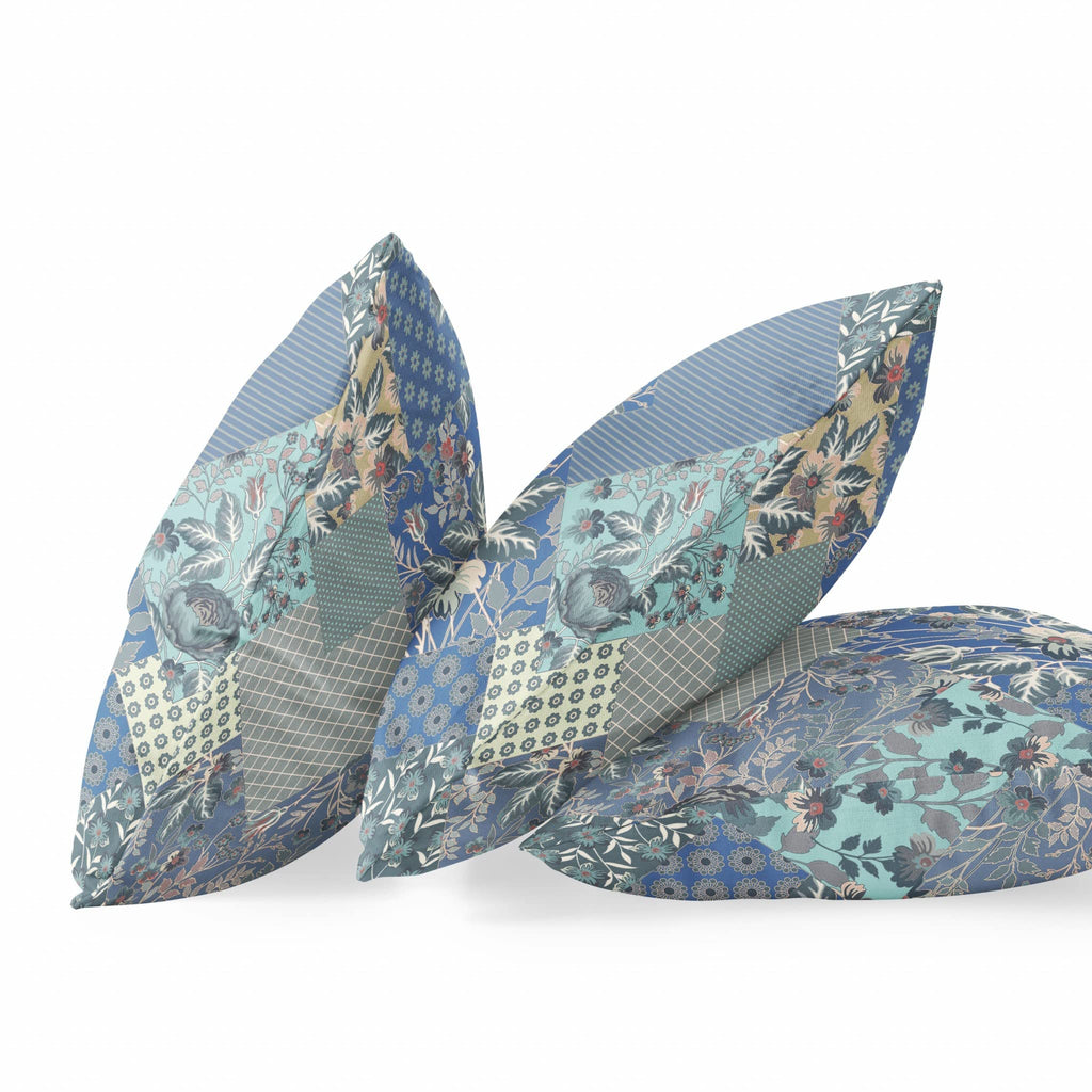 HomeRoots Grey Blue Navy Broadcloth Gray Blue Boho Floral Indoor Outdoor Throw Pillow