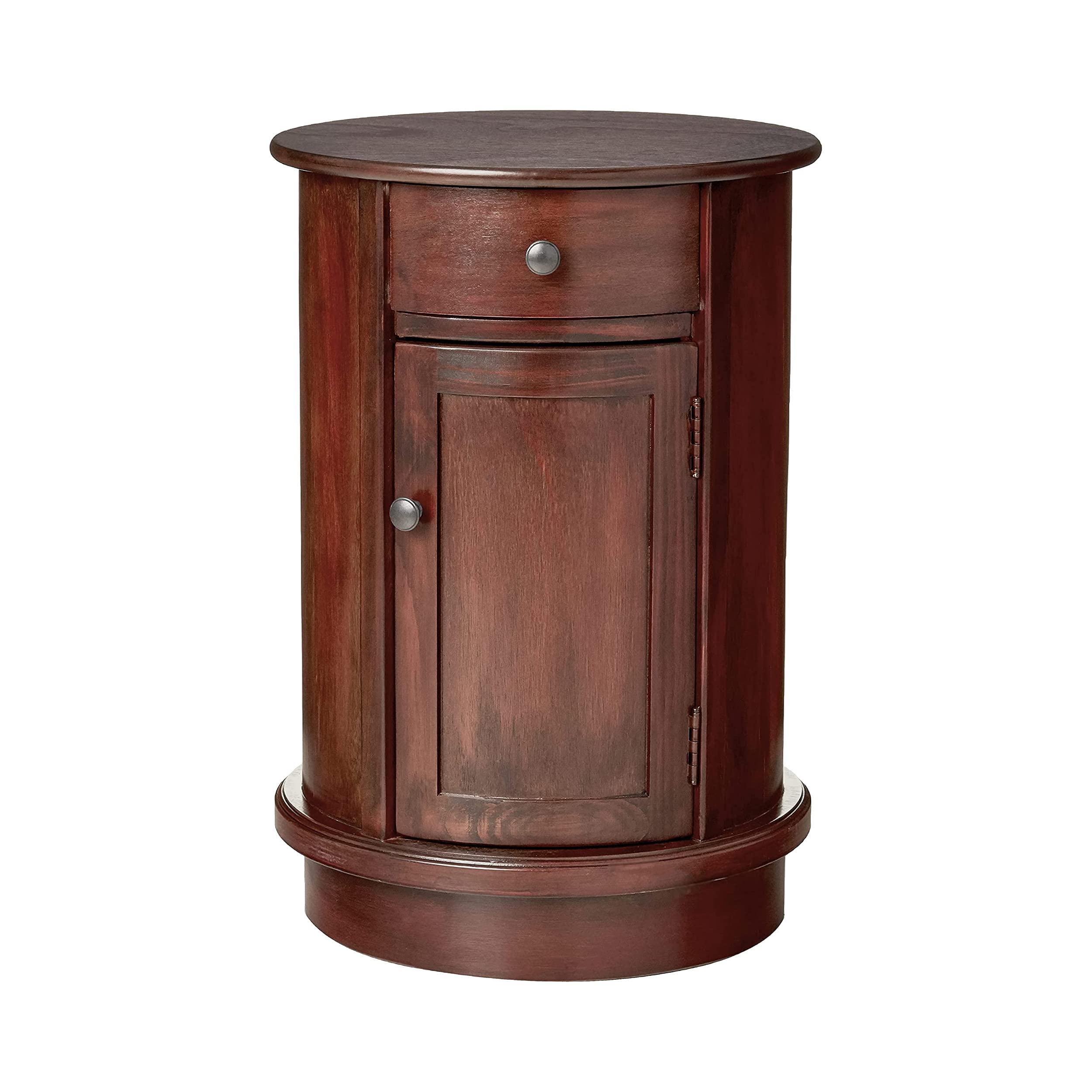 Decor Therapy Keaton Traditional Round Side Storage End Table, 26'' x 17.75'', Vintage Cherry
