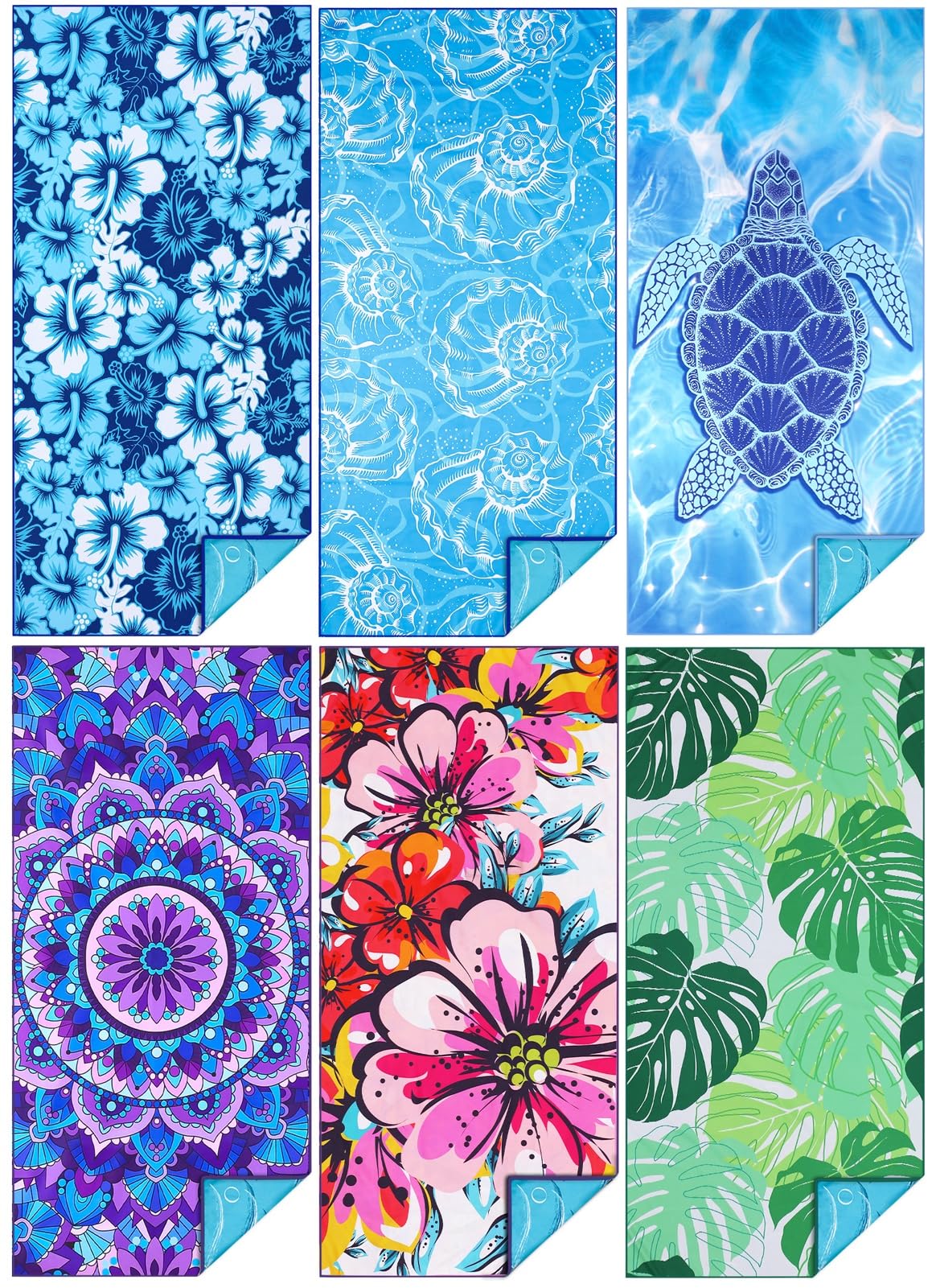 6 Pack Microfiber Thin Beach Towel Lightweight 71x32 Oversized Extra Large Sand Free Towels Quick Dry for Travel Pool Yoga Gym S