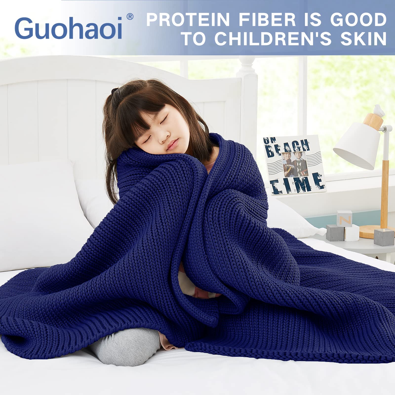 Guohaoi Knitted Weighted Blanket(Dark Blue 50''X60'' 5Lbs),Home D  Cor Cooling Throw Blanket For Hot Sleepers,Hand Made Chunky K