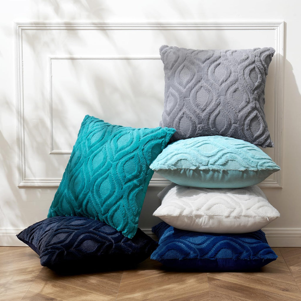 Miulee Sky Blue Throw Pillow Covers 18X18 Inch, Soft Winter Plush Faux Wool Couch Pillow Covers Set Of 2 Decorative Farmhouse Boho Throw Pillows For Sofa Living Room Bed