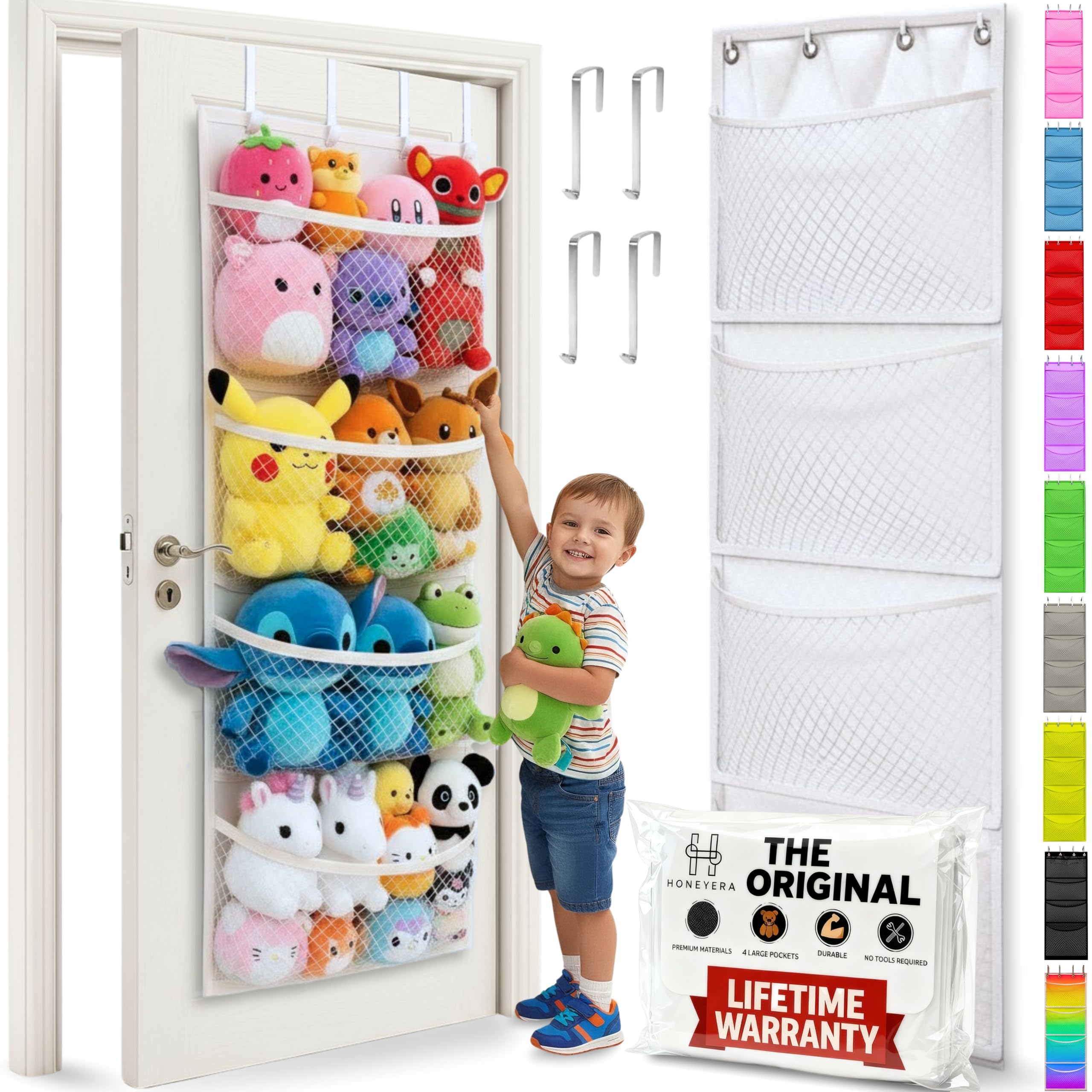 Honeyera The Original Stuffed Animal Storage (Patented) - Over Door Organizer for Stuffies, Baby Ideas Holder, Toy Plush Hammock